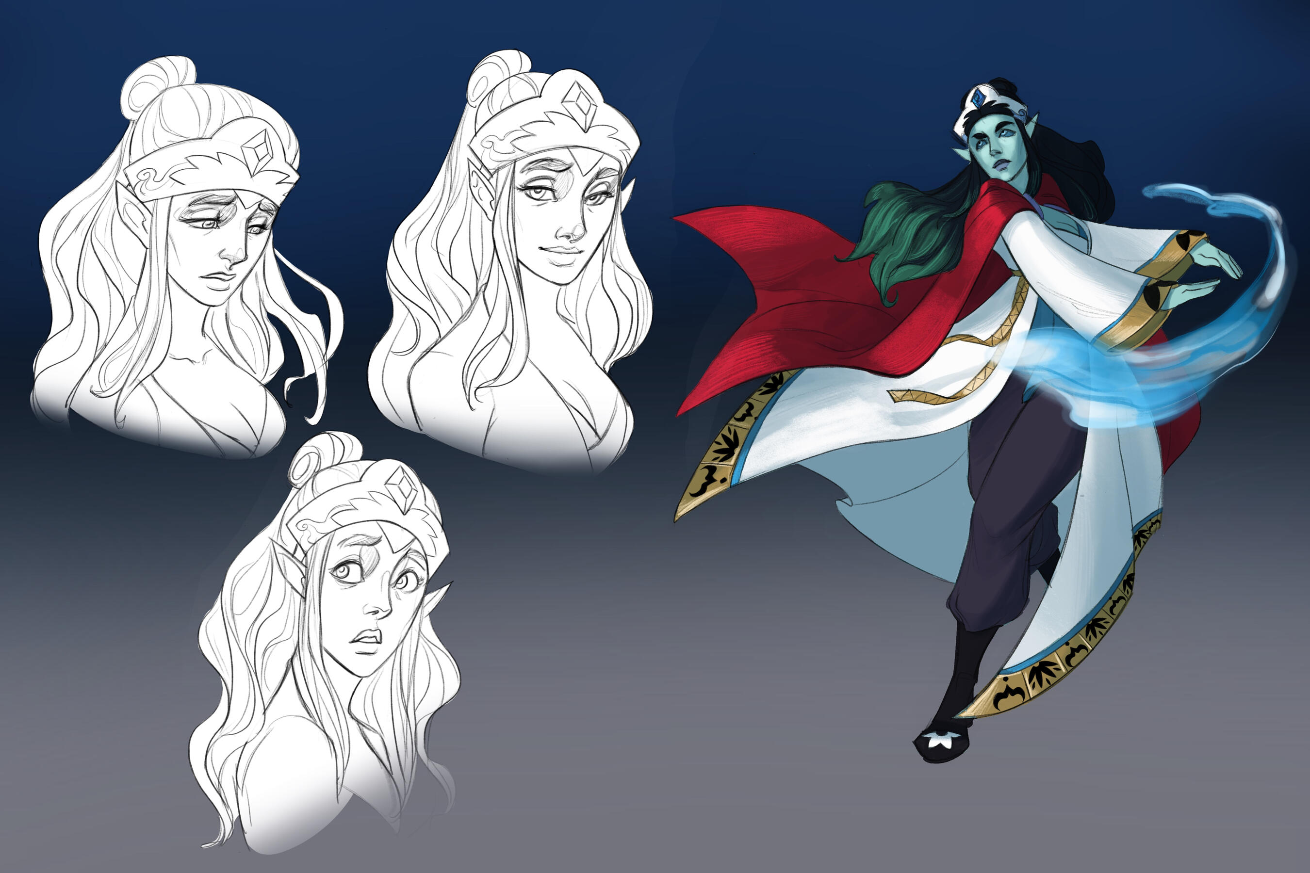 Water elf design, pose and expressions